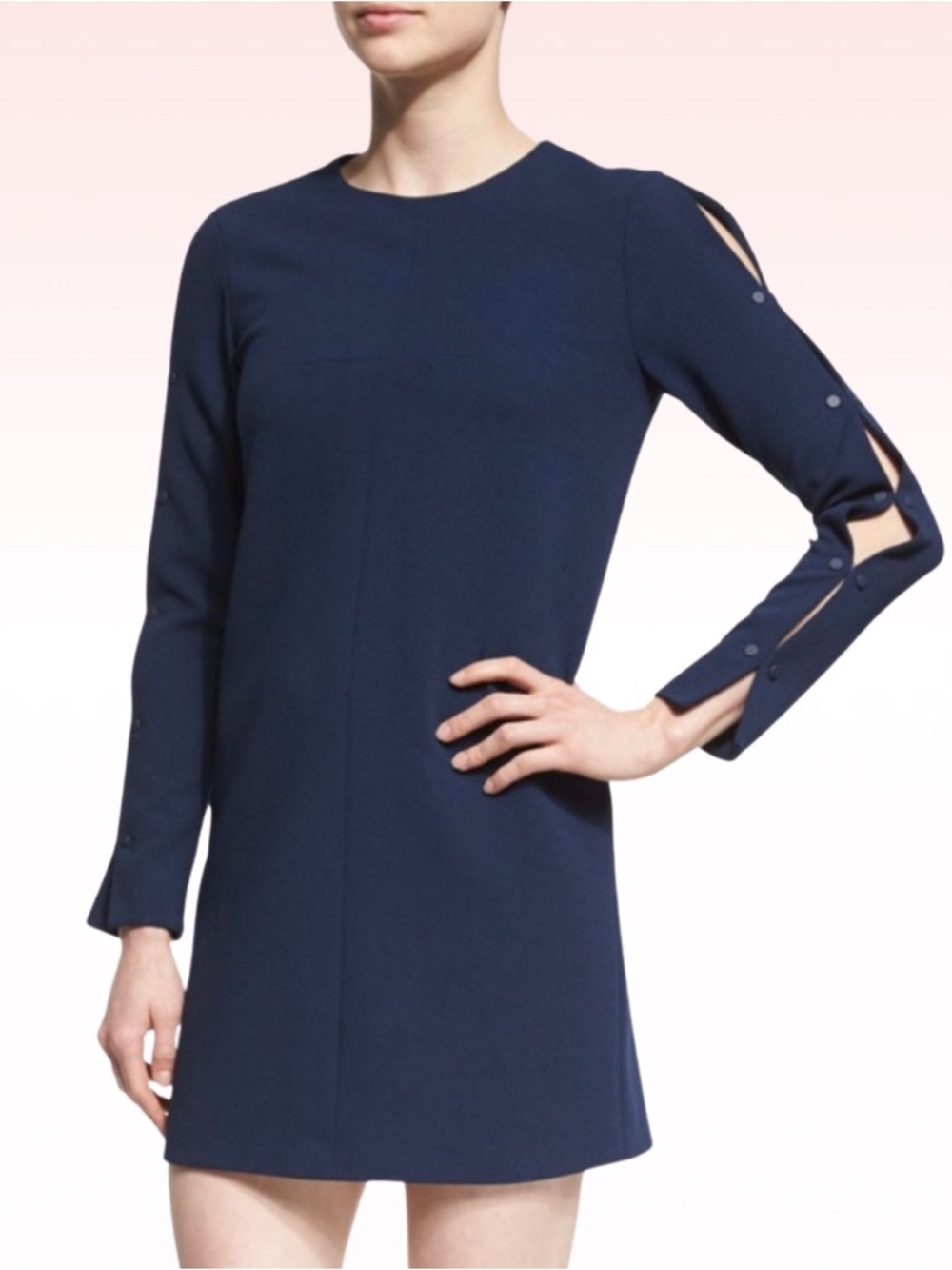 TIBI Long-Sleeve Structured Crepe Shift Navy Dress (Sz 6)